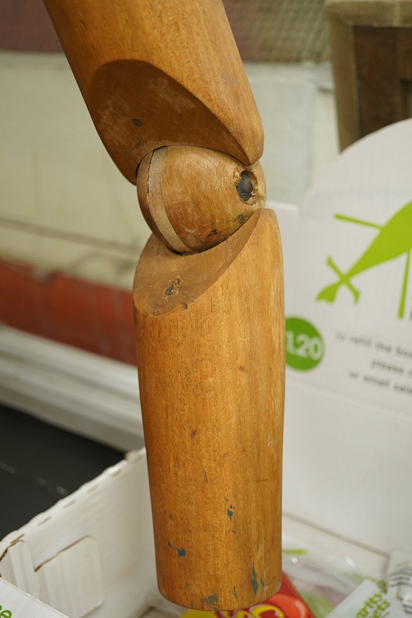 A 1930's wood and papier maché mannequin, height 160cm. Condition - fair